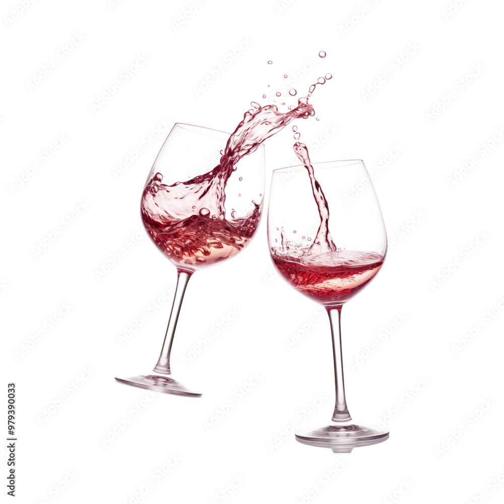 Two wine glasses clinking spill red wine, perfect for wine bars or celebratory occasions. Generative AI Two wine glasses clinking spill red wine, perfect for wine bars or celebratory occasions. Generative AI
