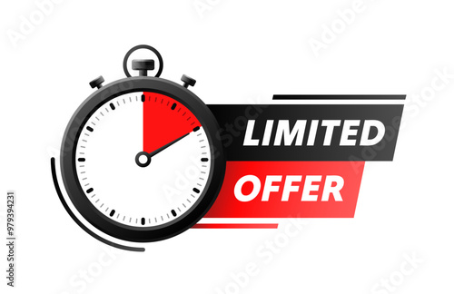 Limited offer time, sale banner tag. Vector illustration