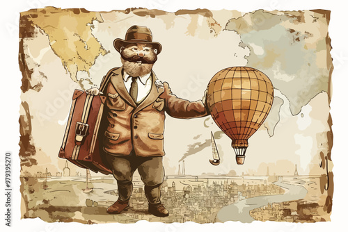 Vintage Bon Voyage Character Clipart Isolated