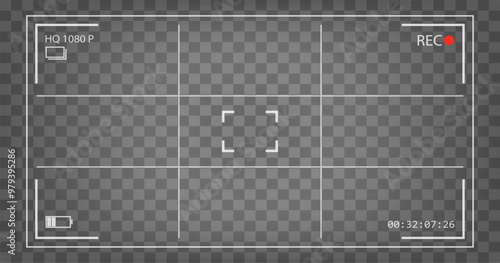 Video and photo camera interface. Black screen recording frame. Vector background
