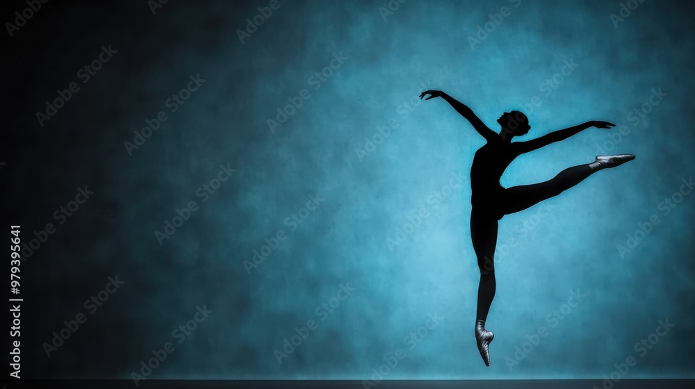 Ballet Dancer Silhouette on Blue Background Ballet Dancer Silhouette on Blue Background