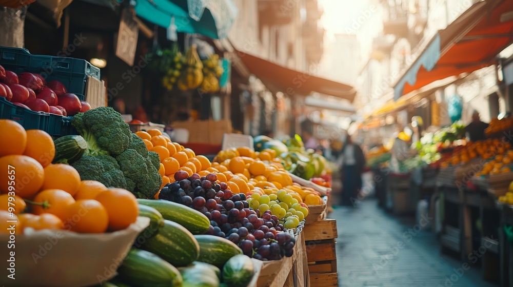 Vibrant Street Market with Fresh Fruits and Vegetables - AI generated ...