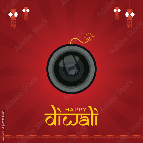 Happy Diwali Hindu Festival Modern Design template with camera Concept