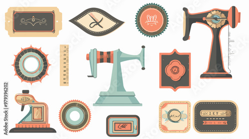 Vintage Sewing Labels and Badges Flat Vector Elements