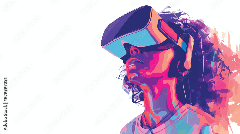 Virtual Reality Experience Mixed Media Vector Illustration Virtual Reality Experience Mixed Media Vector Illustration