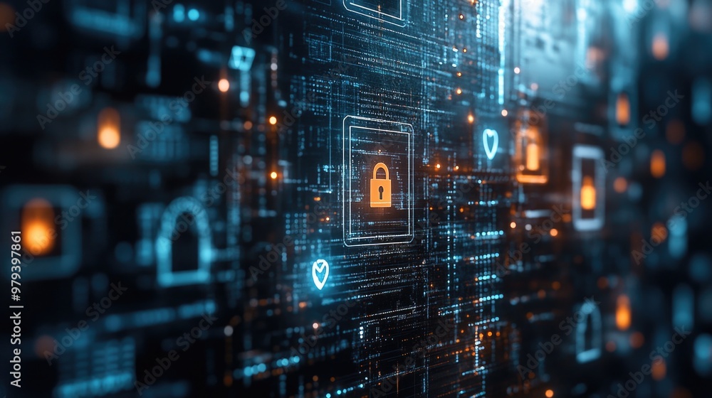 Cybersecurity Background with Digital Locks and Circuitry Patterns Cybersecurity Background with Digital Locks and Circuitry Patterns