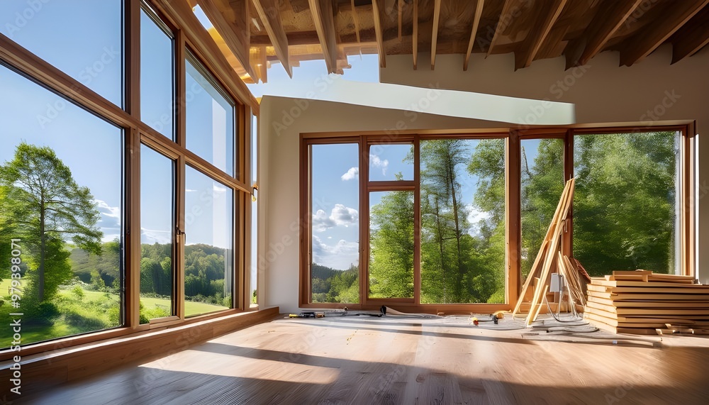 Home refurbishment process on a sunny day, featuring large, modern windows that allow natural light to flood the space. The image captures the essence of home improvement and renovation. Home refurbishment process on a sunny day, featuring large, modern windows that allow natural light to flood the space. The image captures the essence of home improvement and renovation.