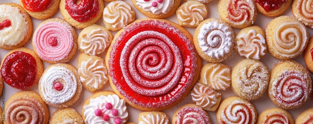 A colorful collection of sweet cookies, showcasing various designs and vibrant colors, perfect for dessert lovers. A colorful collection of sweet cookies, showcasing various designs and vibrant colors, perfect for dessert lovers.