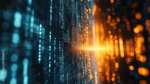 Binary Code and Glowing Digital Firewall Protecting Data