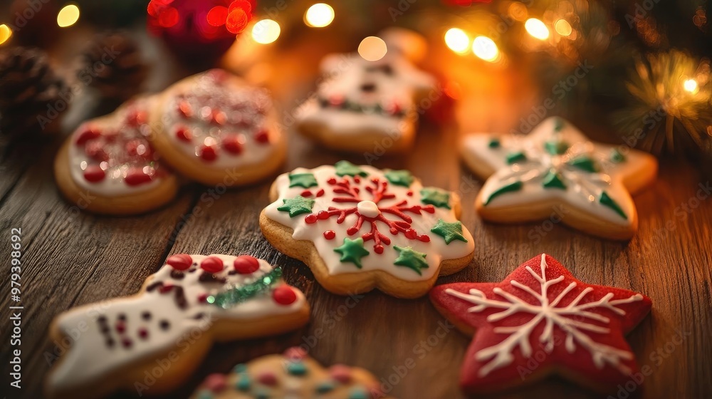 Deliciously decorated holiday cookies on a rustic wooden surface, perfect for Christmas festivities and seasonal celebrations. Deliciously decorated holiday cookies on a rustic wooden surface, perfect for Christmas festivities and seasonal celebrations.