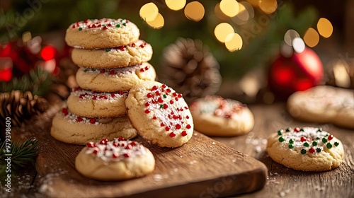 Festive cookies decorated with vibrant sprinkles, perfect for holiday celebrations and cozy gatherings.