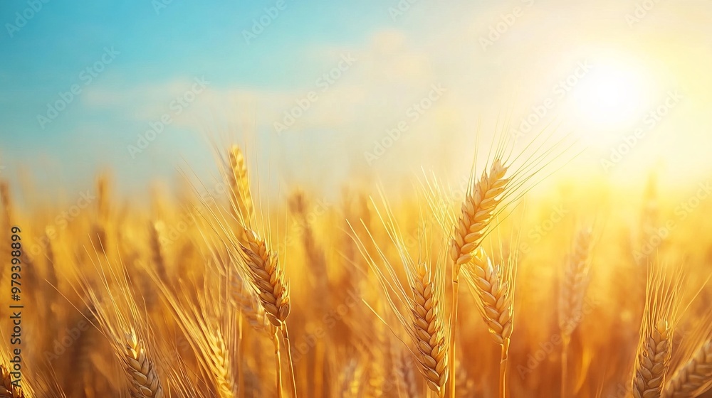 Golden Wheat Field with Blue Sky and Sunlight - AI generated illustration Golden Wheat Field with Blue Sky and Sunlight - AI generated illustration