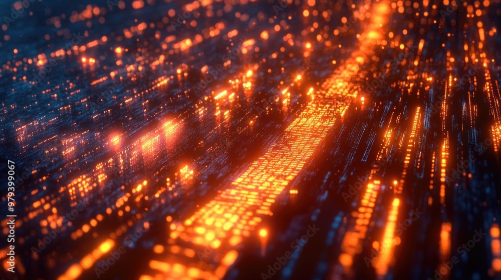 Fototapeta premium Binary Code and Glowing Digital Firewall Protecting Data