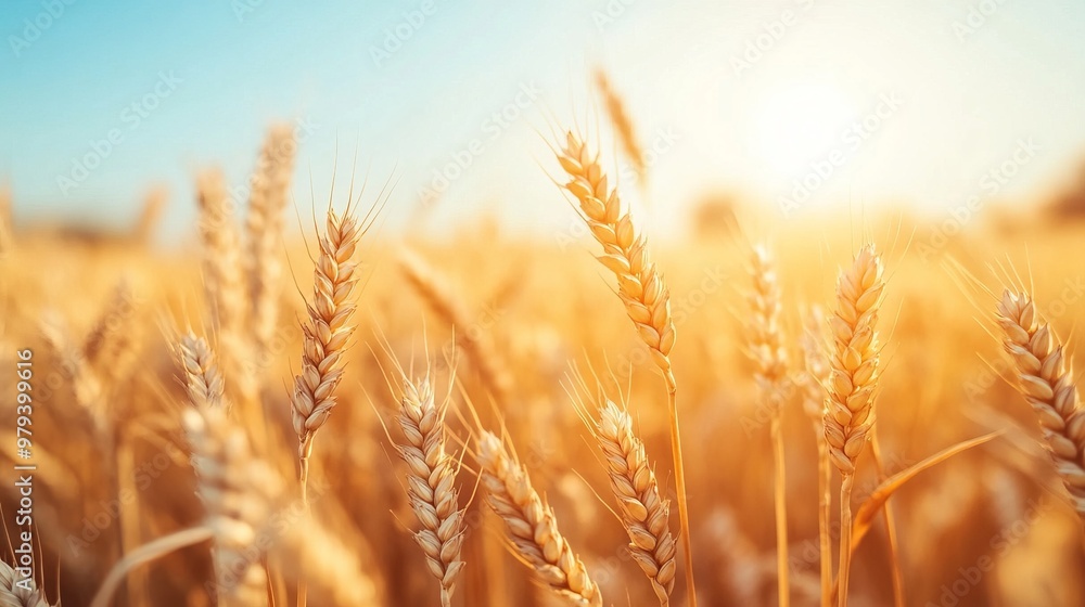 Golden Wheat Field with Blue Sky and Sunlight - AI generated illustration Golden Wheat Field with Blue Sky and Sunlight - AI generated illustration