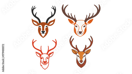 set of deer head illustrations, set of reindeer illustrations, set of deer heads with beautiful antlers