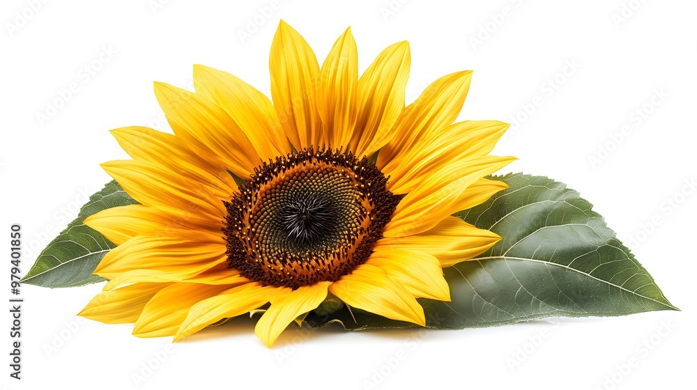 A vibrant sunflower in full bloom, set against a pure white backgroundThe intricate details of the yellow petals and the textured dark center highlight its natural beauty A vibrant sunflower in full bloom, set against a pure white backgroundThe intricate details of the yellow petals and the textured dark center highlight its natural beauty