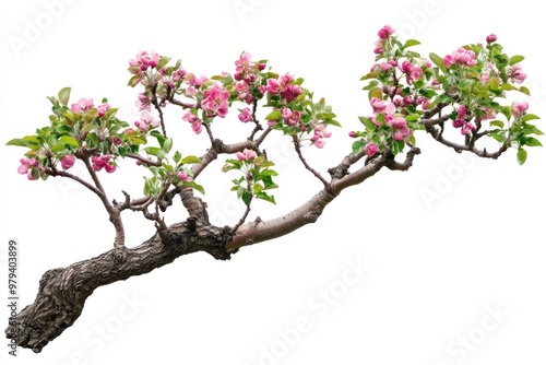 Real apple tree branch blossoms blooming nature.