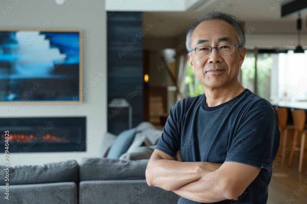 Portrait of a middle aged Asian man in modern home Portrait of a middle aged Asian man in modern home