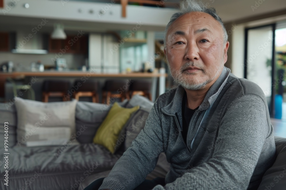 Portrait of a middle aged Asian man in modern home Portrait of a middle aged Asian man in modern home