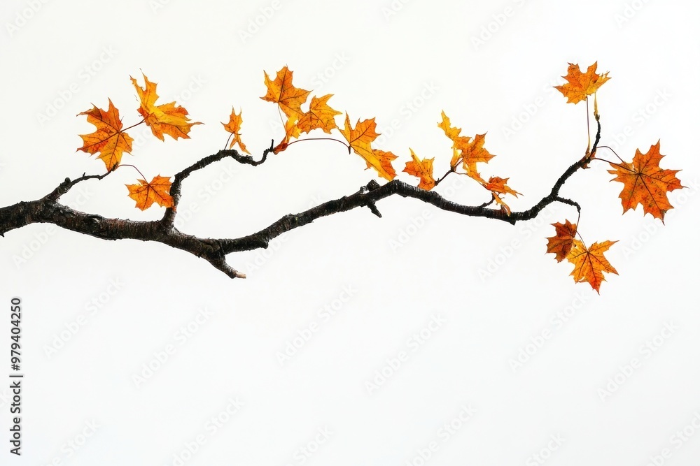 Fototapeta premium Real maple tree branch leaves leaf autumn.