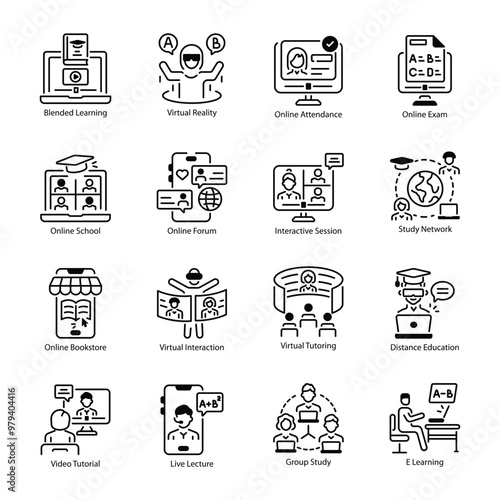 Collection of Online Learning Linear Icons 

