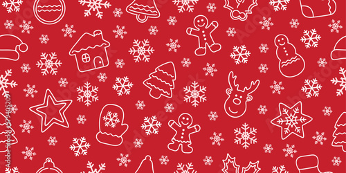 seamless christmas winter background with different motives vector illustration