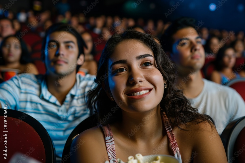 Portrait of a young Hispanic couple watching movie in theater Portrait of a young Hispanic couple watching movie in theater