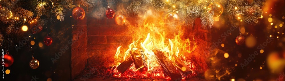A cozy fireplace crackling with warm flames, surrounded by festive decorations, creating a perfect ambiance for winter evenings. A cozy fireplace crackling with warm flames, surrounded by festive decorations, creating a perfect ambiance for winter evenings.