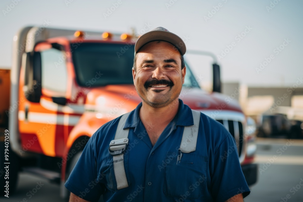 Smiling portrait of a middle aged male truck driver Smiling portrait of a middle aged male truck driver