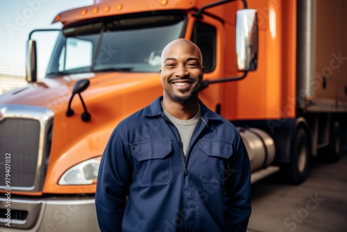 Smiling portrait of a middle aged male truck driver