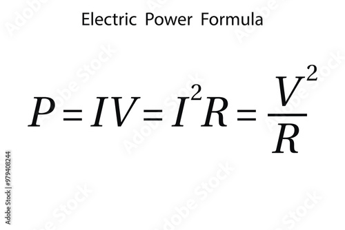 Electric Power Formula on the white background. Education. Science. School. Formula. Vector illustration.