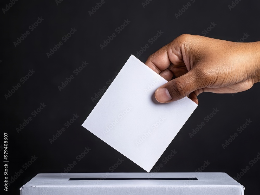 A hand placing a blank ballot into a ballot box, symbolizing participation in elections and the democratic process. A hand placing a blank ballot into a ballot box, symbolizing participation in elections and the democratic process.