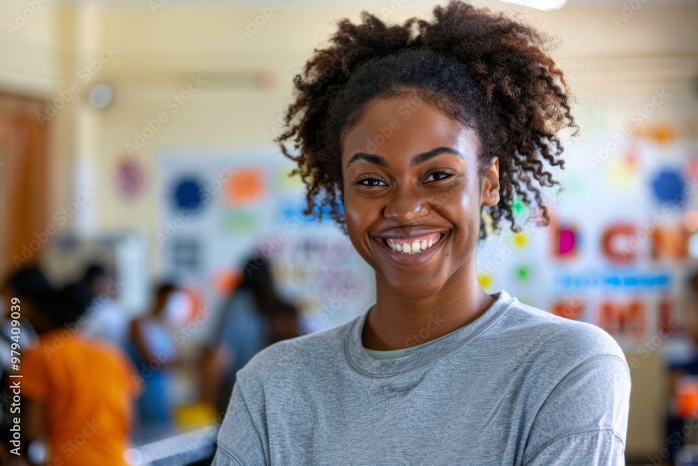 Portrait of a young African American female volunteer at community center Portrait of a young African American female volunteer at community center