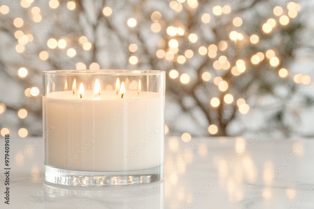 A lit candle with a soft glow, placed on a knitted blanket in a cozy, ambient room. A lit candle with a soft glow, placed on a knitted blanket in a cozy, ambient room.