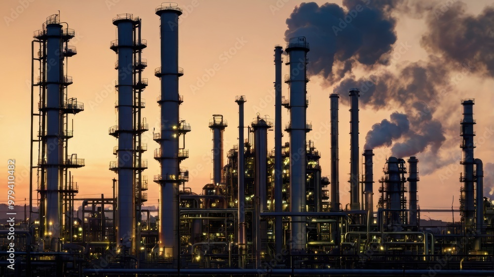 Fototapeta premium An oil refinery with towering metal structures