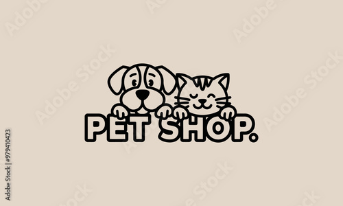 Pet shop logo with cute dog and cat illustration