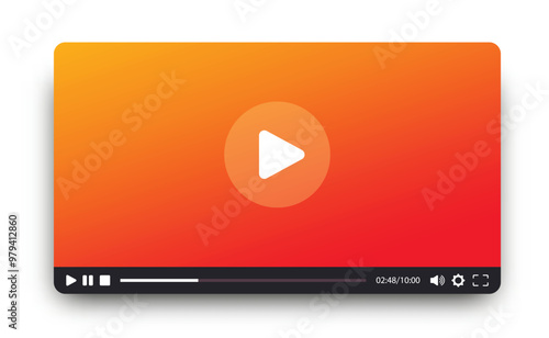 Modern multimedia player template with play button, play video window with navigation icons. Design for web and mobile apps. Vector illustration