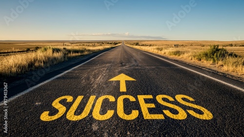 Road to success concept, Empty road with text success on it with arrow pointing forward.