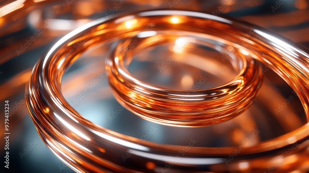 Abstract copper circles. Close up of shiny metal rings reflecting light. Abstract copper circles. Close up of shiny metal rings reflecting light.