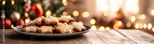 Festive plate of delicious cookies lit by soft holiday lights, perfect for celebrating Christmas and sharing sweet moments.