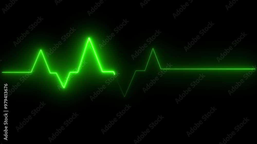 Abstract neon heartbeat signal icon animation on black  background