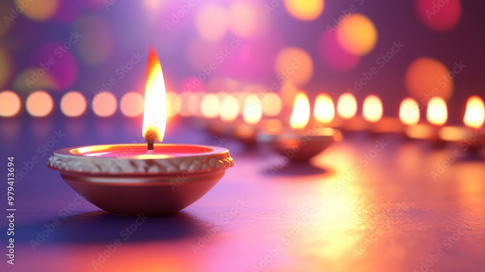 Diya Lamps with bokeh lights. Concept of Diwali Festival. Diya Lamps with bokeh lights. Concept of Diwali Festival.