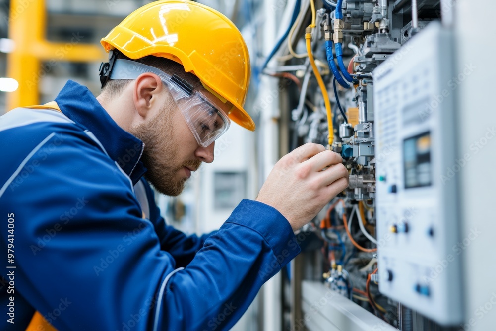 Male engineer wearing a hard hat and safety glasses, writing on a clipboard in an industrial environment, emphasizing engineering and safety. Male engineer wearing a hard hat and safety glasses, writing on a clipboard in an industrial environment, emphasizing engineering and safety.
