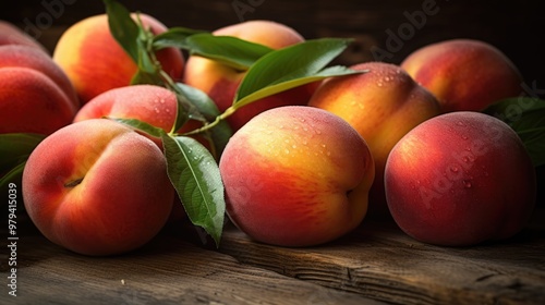 A close-up of ripe peaches and nectarines with their fuzzy and smooth skins, showcasing their vibrant colors and juicy textures on a rustic wooden surface.