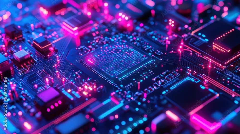 Close-up of a Circuit Board with Glowing Lights Close-up of a Circuit Board with Glowing Lights