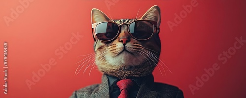 Wallpaper Mural A cat wearing sunglasses and a suit with a tie Generative AI image Torontodigital.ca