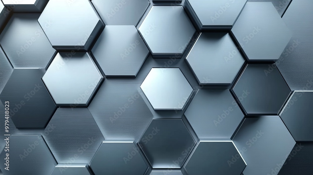 Abstract hexagon shapes with metallic silver tones, front view, emphasizing sharp details and digital precision, advanced tone, Tetradic color scheme Abstract hexagon shapes with metallic silver tones, front view, emphasizing sharp details and digital precision, advanced tone, Tetradic color scheme