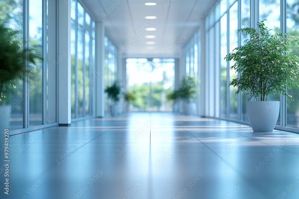 A bright, modern hallway with large glass windows and potted plants, offering a clean, minimalist aesthetic and a sense of calm and openness. A bright, modern hallway with large glass windows and potted plants, offering a clean, minimalist aesthetic and a sense of calm and openness.