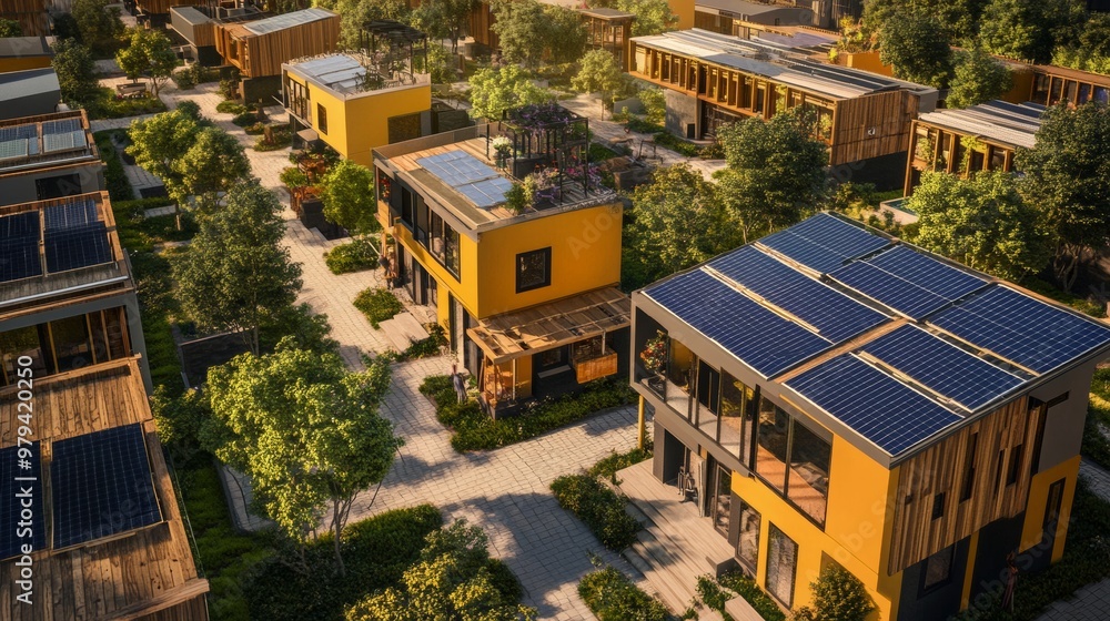 Fototapeta premium Sustainable construction site powered by solar energy and equipped with smart tech