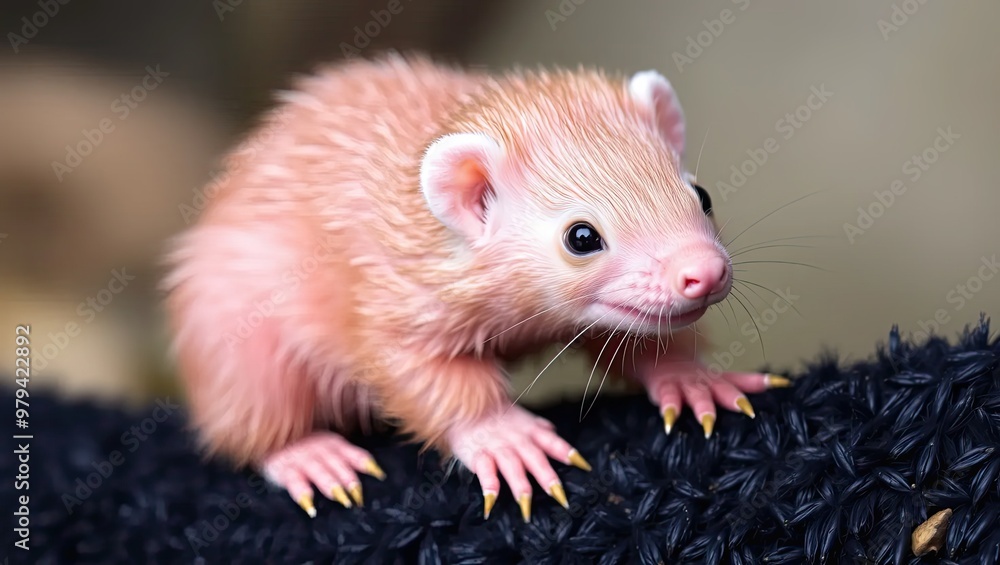 Albino Ferret Kit Looking Up, Close-up Portrait Albino Ferret Kit Looking Up, Close-up Portrait